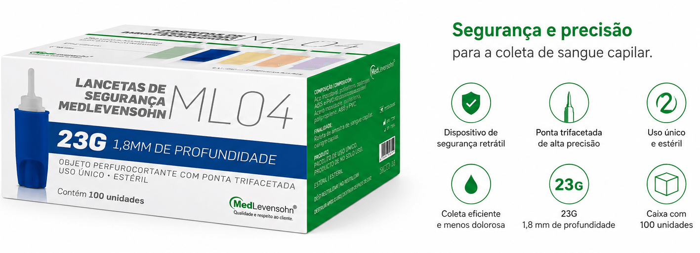 Lanceta c/ Trava de Segurança 23G 0,64x1,8mm 100Unids - Super